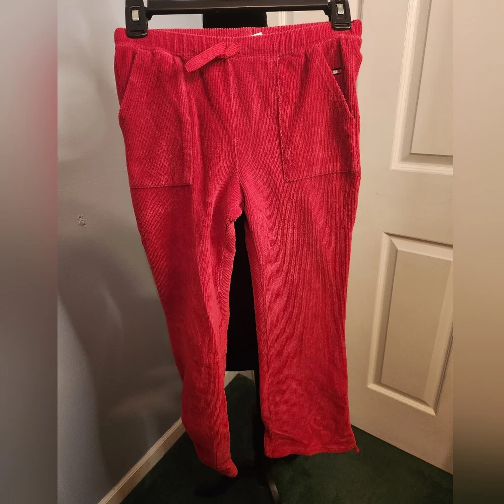 Tommy Hilfiger Size Medium Youth Red Corduroy Velour/Velvet Pants Cherry Red